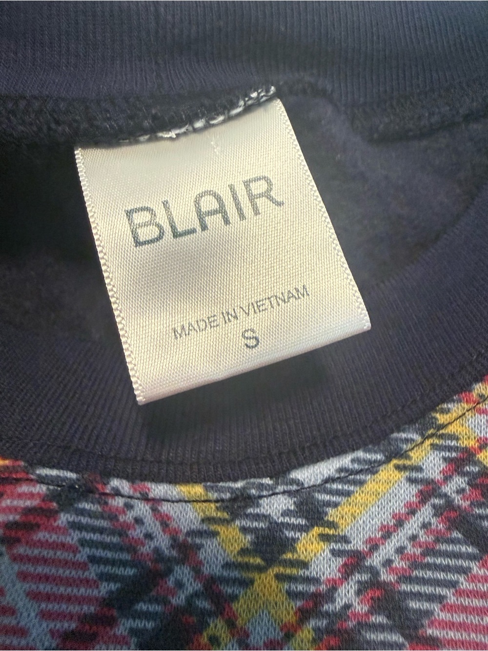 Blair Plaid Sweatshirt Small Navy Pink Tartan Crewneck Cotton Blend - Picture 7 of 7